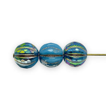 Load image into Gallery viewer, Czech glass faceted round melon beads 12pc blue AB 10mm
