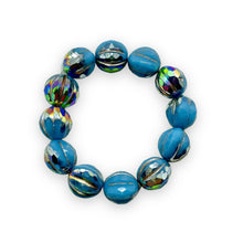 Load image into Gallery viewer, Czech glass faceted round melon beads 12pc blue AB 10mm
