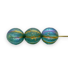 Load image into Gallery viewer, Czech glass acid etched round melon beads 15pc blue AB 12mm-Orange Grove Beads
