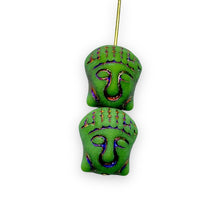 Load image into Gallery viewer, Czech glass Buddha head beads 6pc green sliperit 15x14mm

