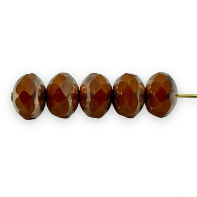 Czech glass faceted rondelle beads 25pc dark orange copper 8x6mm-Orange Grove Beads