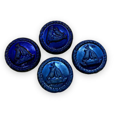 Czech glass sail boat ship coin beads 4pc black blue AB 20mm-Orange grove Beads