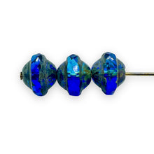 Load image into Gallery viewer, Czech glass faceted saturn turbine beads 15pc blue picasso 10x8mm-Orange Grove Beads
