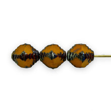 Load image into Gallery viewer, Czech glass carved faceted bicone beads 15pc orange picasso 10x8mm-Orange Grove Beads
