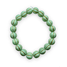 Load image into Gallery viewer, Czech glass melon beads 20pc mint green gold UV 8mm
