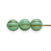 Load image into Gallery viewer, Czech glass melon beads 20pc mint green gold UV 8mm-Orange Grove Beads
