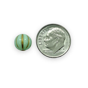 Czech glass melon beads 20pc mint green gold UV 8mm