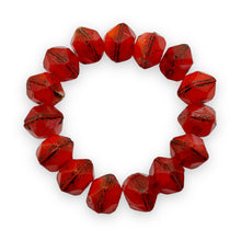 Load image into Gallery viewer, Czech glass English cut beads 15pc red picasso 10mm

