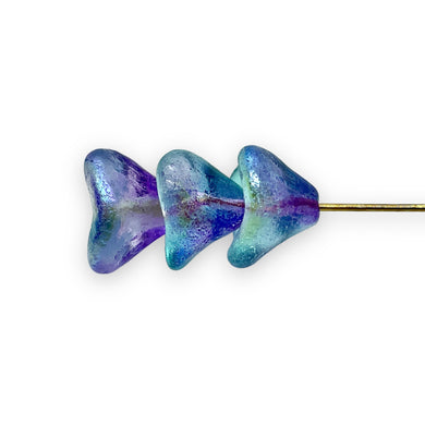 Czech glass daylily bellflower beads 10pc etched purple blue AB 12x10mm-Orange Grove Beads