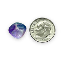 Load image into Gallery viewer, Czech glass daylily bellflower beads 10pc etched purple blue AB 12x10mm
