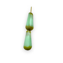 Load image into Gallery viewer, Czech glass faceted teardrop beads 6pc mint green picasso UV 24x13mm
