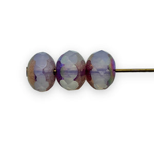 Czech glass faceted rondelle beads 25pc opaline purple bronze 7x4mm