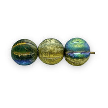 Load image into Gallery viewer, Czech glass acid etched round melon beads 20pc blue AB gold 8mm-Orange Grove Beads
