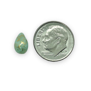 Czech glass teardrop beads 25pc mint green with gold 9x6mm