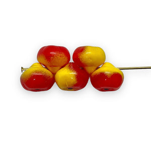 Czech glass apple fruit beads 10pc opaque yellow & red #3