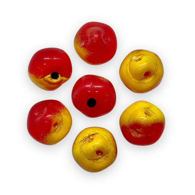 Czech glass apple fruit beads charms 10pc opaque yellow & red #3-Orange Grove Beads