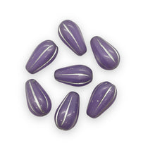 Load image into Gallery viewer, Czech glass large melon drop beads 10pc purple silver 15x8mm-Orange Grove Beads
