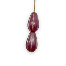 Load image into Gallery viewer, Czech glass large melon drop beads 10pc opaline mauve copper 15x8mm

