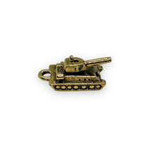 Load image into Gallery viewer, Military battle tank charm pendant 2pc gold tone pewter 13x8x8mm
