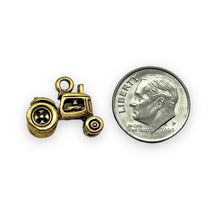 Load image into Gallery viewer, Farm tractor charm pendant 2pc gold tone pewter 16x12x7mm
