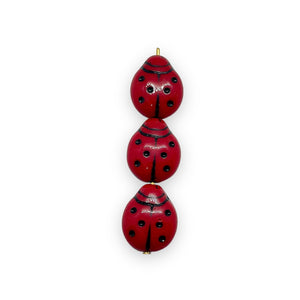 Czech glass large ladybug beads 12pc opaque red with black 14x11mm
