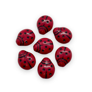 Czech glass large ladybug beads 12pc opaque red with black 14x11mm-Orange Grove Beads