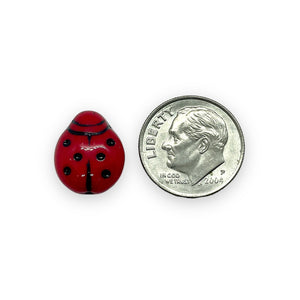 Czech glass large ladybug beads 12pc opaque red with black 14x11mm