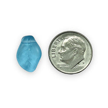 Load image into Gallery viewer, Czech glass wavy leaf beads 20pc frosted translucent aqua blue 14x9mm
