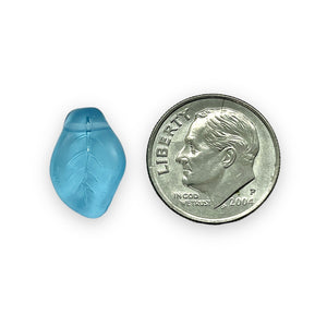 Czech glass wavy leaf beads 20pc frosted translucent aqua blue 14x9mm