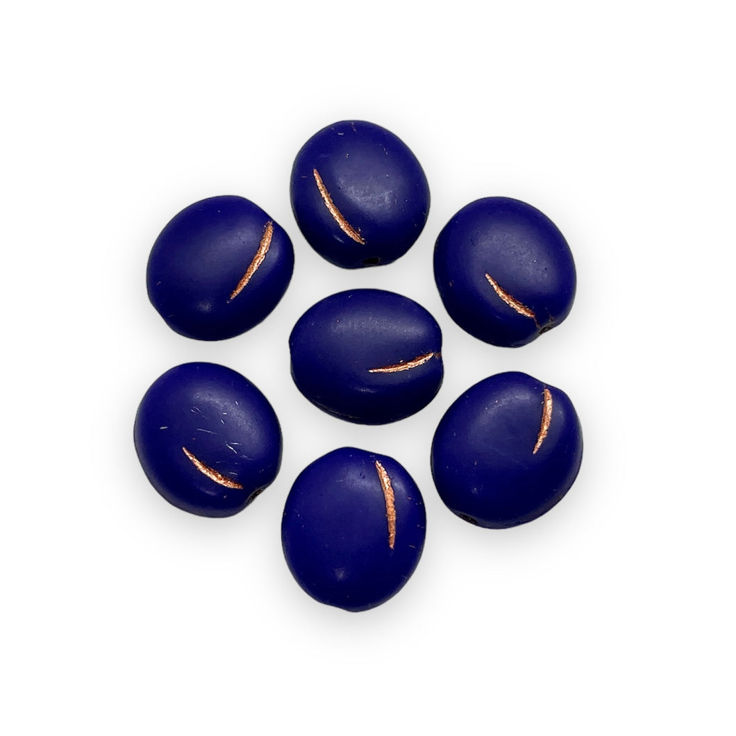 Czech glass plum blueberry fruit beads 10pc matte blue copper 13x11mm-Orange Grove Beads