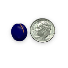 Load image into Gallery viewer, Czech glass plum blueberry fruit beads 10pc matte blue copper 13x11mm
