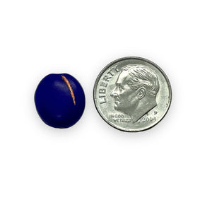 Czech glass plum blueberry fruit beads 10pc matte blue copper 13x11mm