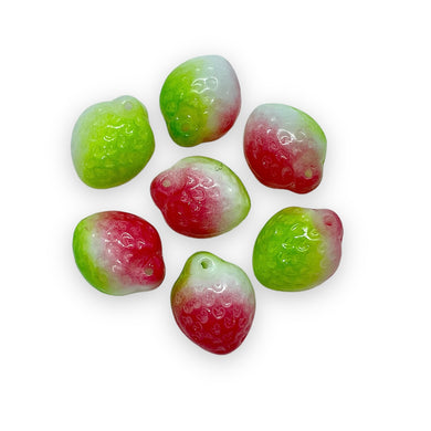 Czech glass strawberry fruit beads 12pc white red green 11x8mm-Orange Grove Beads