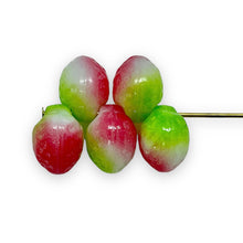 Load image into Gallery viewer, Czech glass strawberry fruit beads 12pc white red green 11x8mm
