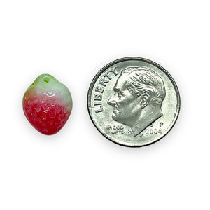 Czech glass strawberry fruit beads 12pc white red green 11x8mm