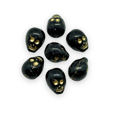 Czech glass double sided skull beads 8pc black gold 13x10mm-Orange grove beads