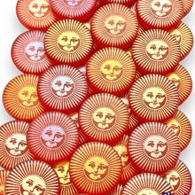 Load image into Gallery viewer, Czech glass laser tattoo sun coin beads 8pc matte orange AB 14mm #2-Orange Grove Beads
