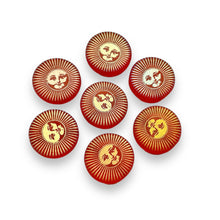 Load image into Gallery viewer, Czech glass laser tattoo sun coin beads 8pc matte orange AB 14mm #2
