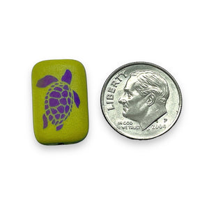 Czech glass laser tattoo sea turtle rectangle beads 6pc green iris 18x12mm