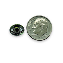 Load image into Gallery viewer, Czech glass oval evil eye flatback cabochon stone 2pc sahara green gold 10x8mm
