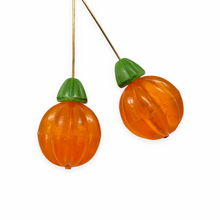 Load image into Gallery viewer, XL Halloween orange pumpkin pendant focal beads 4 sets(8pc) vintage acrylic Czech glass 25mm

