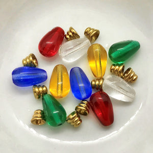 Mini Christmas holiday colored string light bulb beads charms 10 sets (20pc) 13mm