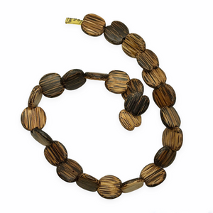 Notched coconut palm wood striped natural coin beads 25pc 19-22mm 16" strand-Orange Grove Beads