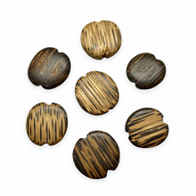 Load image into Gallery viewer, Notched coconut palm wood striped natural coin beads 20pc 18-22mm
