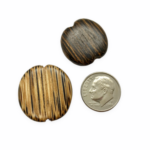 Notched coconut palm wood striped natural coin beads 20pc 18-22mm