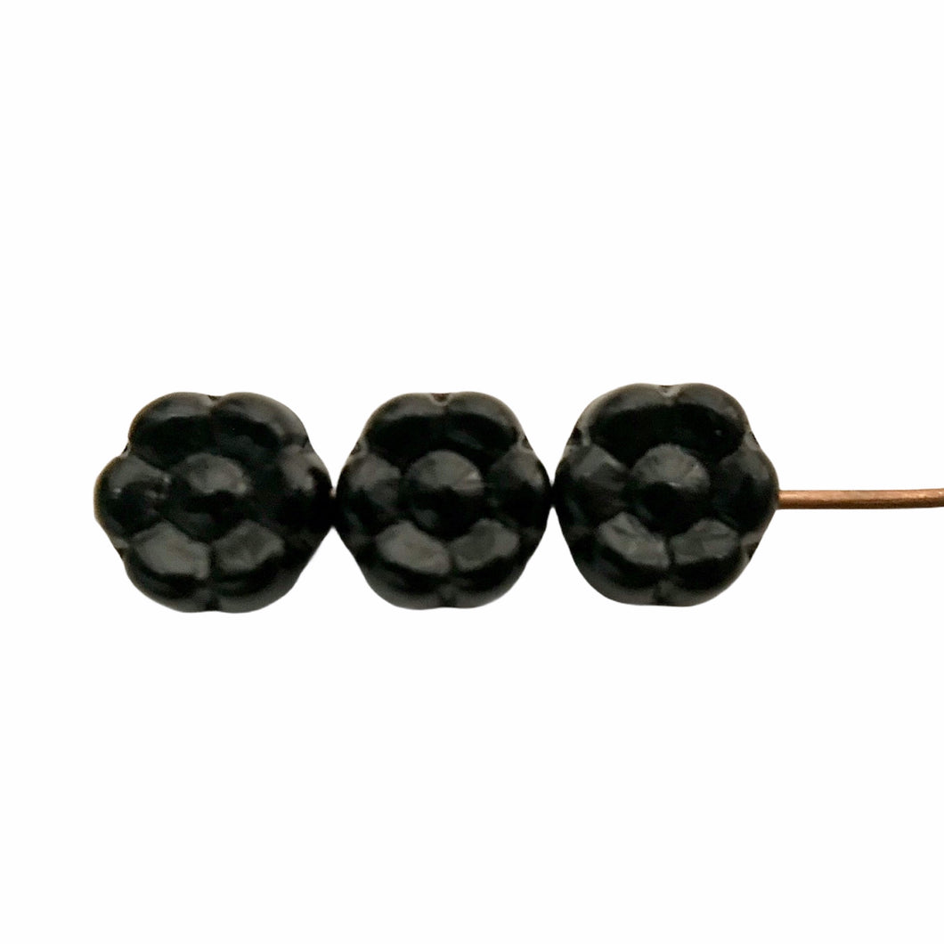 Czech glass daisy flower beads 30pc jet black 6mm-Orange Grove Beads