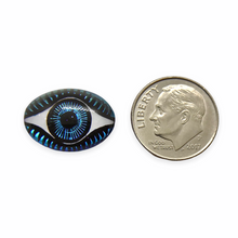 Load image into Gallery viewer, Czech glass oval evil eye flatback cabochon stone Bermuda blue 18x13mm 1pc
