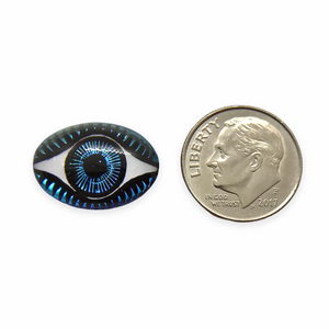 Czech glass oval evil eye flatback cabochon stone Bermuda blue 18x13mm 1pc