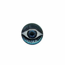 Load image into Gallery viewer, Czech glass round evil eye flatback cabochon stone Bermuda blue 12mm 1pc-Orange Grove Beads
