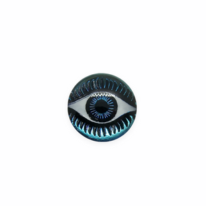 Czech glass round evil eye flatback cabochon stone Bermuda blue 12mm 1pc-Orange Grove Beads